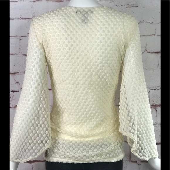 STYLE & CO. PETITE Medium faux wrap cream popcorn top Bell Sleeves NEW WITH TAGS - Picture 5 of 12